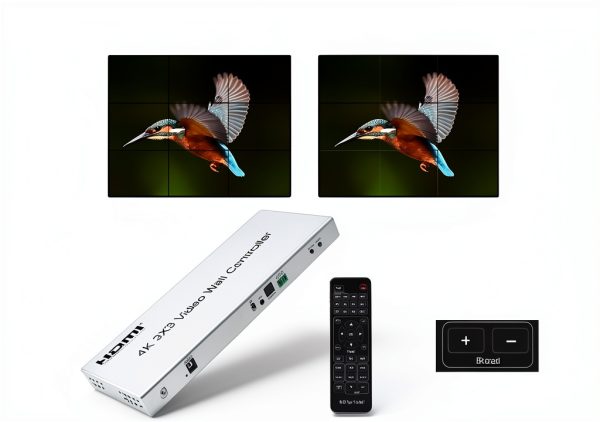 4K 3x3 Video Wall Controller, 9 Channel HDMI 1.4 Splitter, with Out Audio, Remote Control & RS232, Button Press, Support 1x1 1x6 2x1 6x1 2x2 3x3 2x4 Modes, Cascade 3x4 4x3 4x4-4