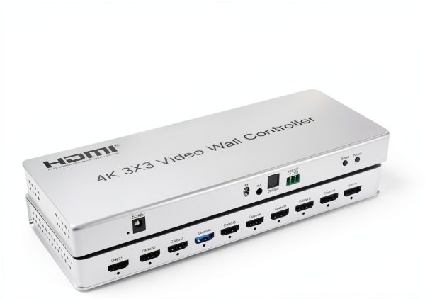 4K 3x3 Video Wall Controller, 9 Channel HDMI 1.4 Splitter, with Out Audio, Remote Control & RS232, Button Press, Support 1x1 1x6 2x1 6x1 2x2 3x3 2x4 Modes, Cascade 3x4 4x3 4x4-0