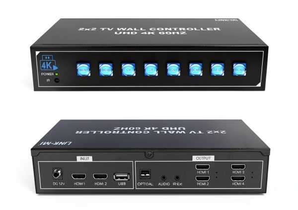 4K60 2x2 Video Wall Controller with HDMI 2.0 USB inputs 1x2 1x3 1x4 2x1 3x1 4x1 UHD TV Wall Controller for 4 TVs Support USB Auto Display and Play max 4096x2160@60 Video Picture-1