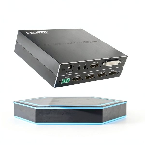 2x2 HDMI Video Wall Controller, Ultra HD 4 Channel DVI TV Wall Video multiviewer, 180° Rotating HDMI Splicing Display Processor with Remote for Laptop PC Computers, DVD Players(US)-1