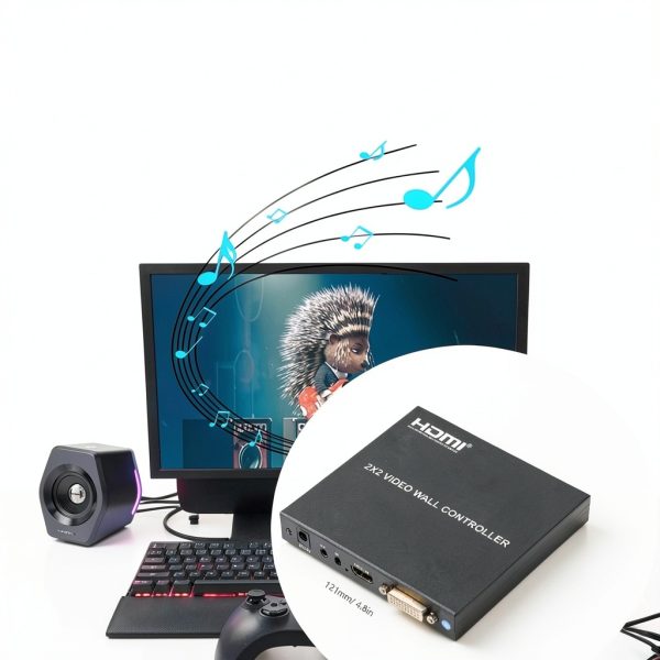 2x2 HDMI Video Wall Controller, Ultra HD 4 Channel DVI TV Wall Video multiviewer, 180° Rotating HDMI Splicing Display Processor with Remote for Laptop PC Computers, DVD Players(US)-2