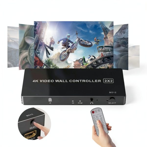 4K HDMI Video Wall Controller 2x2, LUKFOCAB TV Wall Processor with 8 Splicing Modes, 180° Rotate, 3.5mm Audio Extractor, IR Remote, 2x2, 1x2, 1x3, 1x4, 2x1, 3x1, 4x1, 4 TV Screen into 1 Wall Display-5