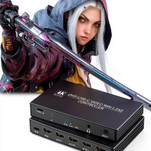USB C/HDMI Video Wall Controller 2x2 4K Wall Controller Video Wall Processor - with 8 Splicing Modes 180° Rotate PD100W Charging, Audio, 4 Channel Splicing Display for 4 TV Screens into 1 Wall Display-0