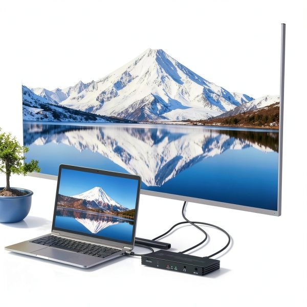 USB C/HDMI Video Wall Controller 2x2 4K Wall Controller Video Wall Processor - with 8 Splicing Modes 180° Rotate PD100W Charging, Audio, 4 Channel Splicing Display for 4 TV Screens into 1 Wall Display-2