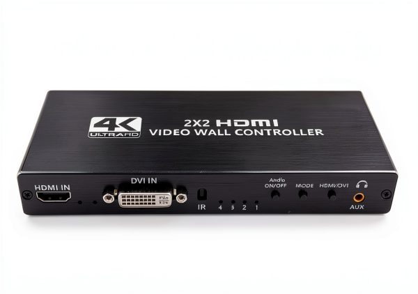 Video Wall Controller, 4K x 2K HD Seamless Splicing Professional Processor with HDMI+DVI+RS232 Input, 4 Way HDMI & SPDIF Output 180 Degree Rotate TV Wall Display 2x2, 1x2, 1x3, 1x4, 2x1, 3x1, 4x1-7