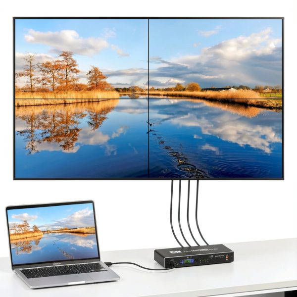 Video Wall Controller, 4K x 2K HD Seamless Splicing Professional Processor with HDMI+DVI+RS232 Input, 4 Way HDMI & SPDIF Output 180 Degree Rotate TV Wall Display 2x2, 1x2, 1x3, 1x4, 2x1, 3x1, 4x1-6