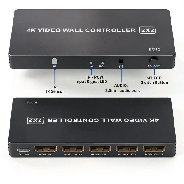 4K HDMI Video Wall Controller 2x2, LUKFOCAB TV Wall Processor with 8 Splicing Modes, 180° Rotate, 3.5mm Audio Extractor, IR Remote, 2x2, 1x2, 1x3, 1x4, 2x1, 3x1, 4x1, 4 TV Screen into 1 Wall Display-7