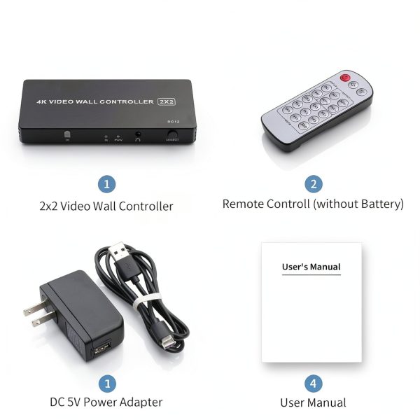 4K HDMI Video Wall Controller 2x2, LUKFOCAB TV Wall Processor with 8 Splicing Modes, 180° Rotate, 3.5mm Audio Extractor, IR Remote, 2x2, 1x2, 1x3, 1x4, 2x1, 3x1, 4x1, 4 TV Screen into 1 Wall Display-8